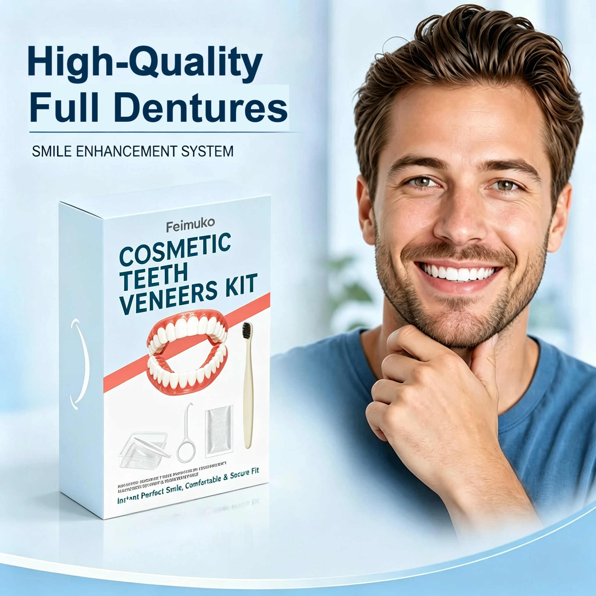 Upgraded Silicone Full Dentures, Realistic Gums & Teeth, Comfortable for Dining, Easy to Clean, Top Choice of Dentures