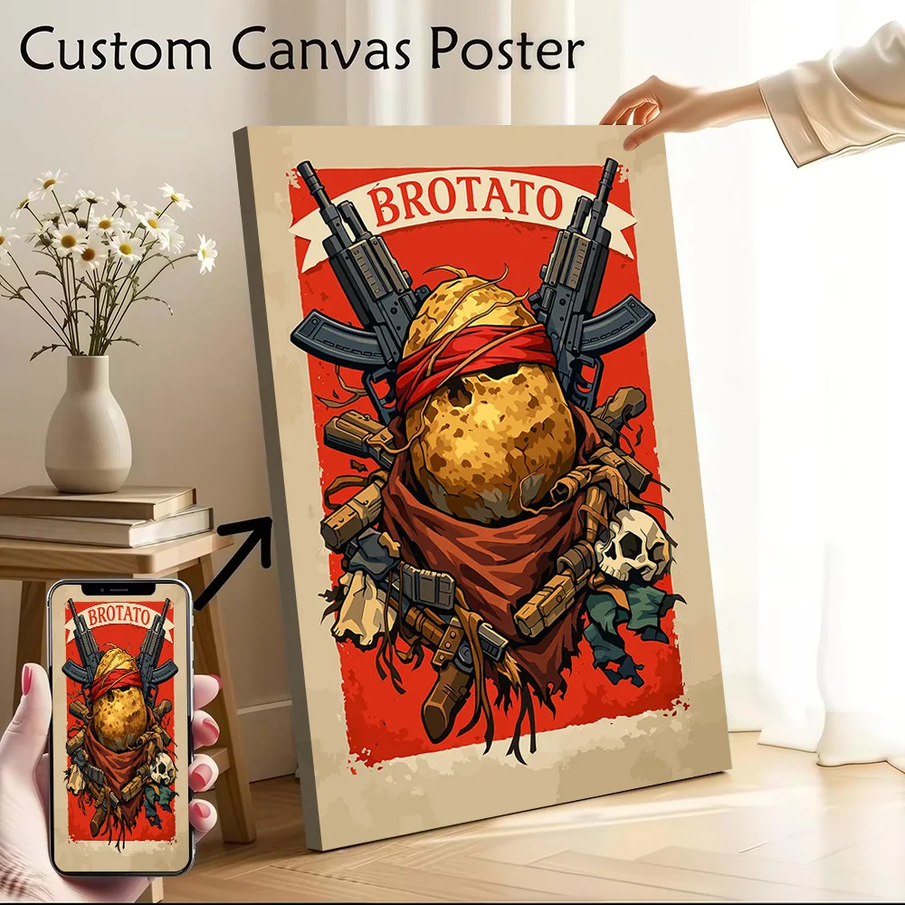 Brotato With Guns and Skull Canvas Poster Customizable Pictures Wall Art Canvas Painting for Home Decorations Decorative Picture