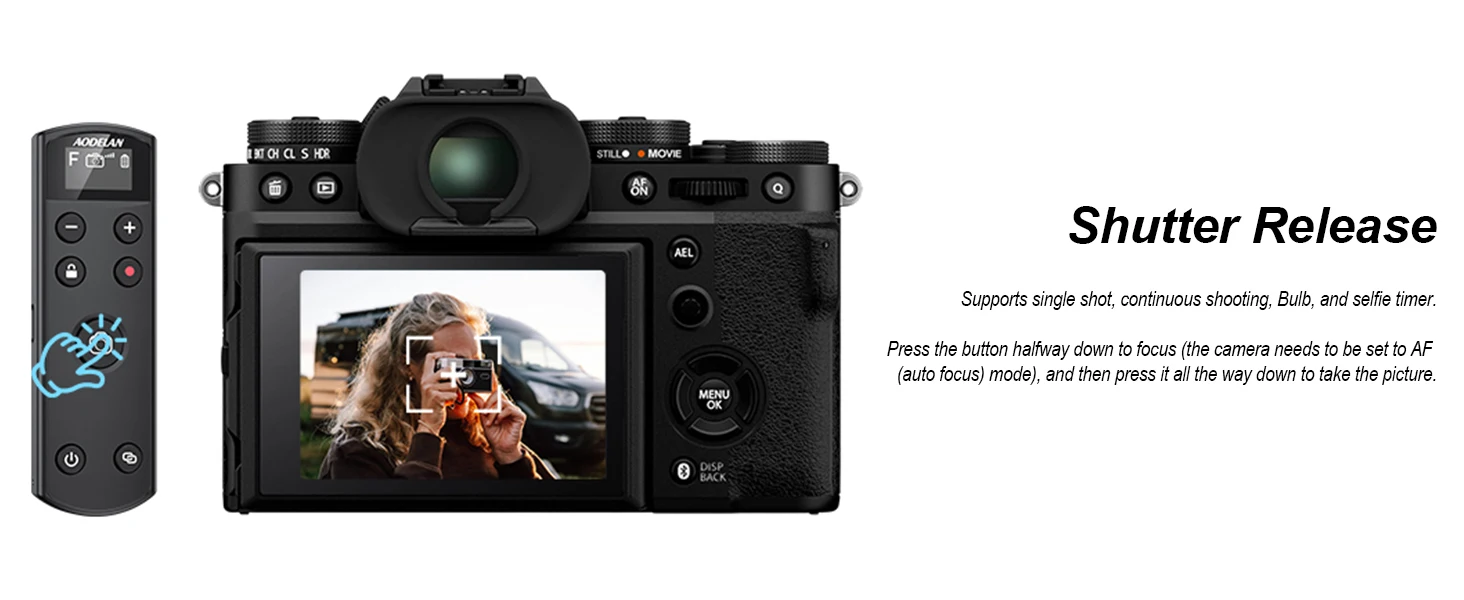 AODELAN Drahtlose Bluetooth-Fernbedienung für Fujifilm Fuji X-M5 XT50 X100VI X-S20 X-T5 X-T4 X-T3 X-T30II X-T30 X-S10 X-H2S X-H2 – Detail 3