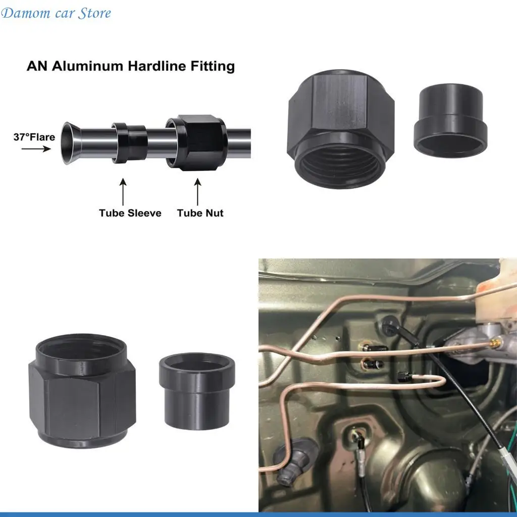 A2UC Nut And Sleeve Set Hardline Tube Fitting Black Aluminum Alloy For Fuel Brake Cooling Systems Size 4AN To AN12