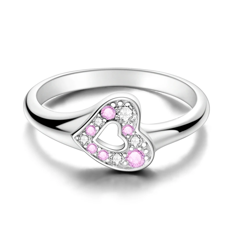 925 Sterling Silver Heart Shaped Pink White Zirconium Ring For Women Fashion Exquisite Birthday Anniversary Jewelry Gifts