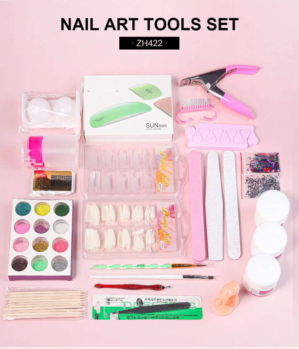 Nagel Acryl Pulver und Flüssiges Monomer Nägel Kunst Dekoration für Maniküre Set Kit Kristall Nagel Glitter 3D Nagel Tipps Schnitzwerkzeuge – Detail 1