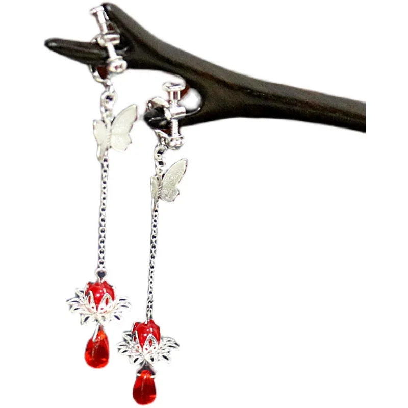 

New Anime Tian Guan Ci Fu Earring Hua Cheng Xie Lian Butterfly Finger Ring Accessories Props Cosplay Gift