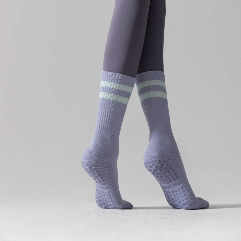 Calcetines de Yoga de rizo grueso de algodón, calcetines antideslizantes de silicona para Pilates a media pantorrilla, calcetines de suelo para mujer, calcetines deportivos para baile interior y Fitness