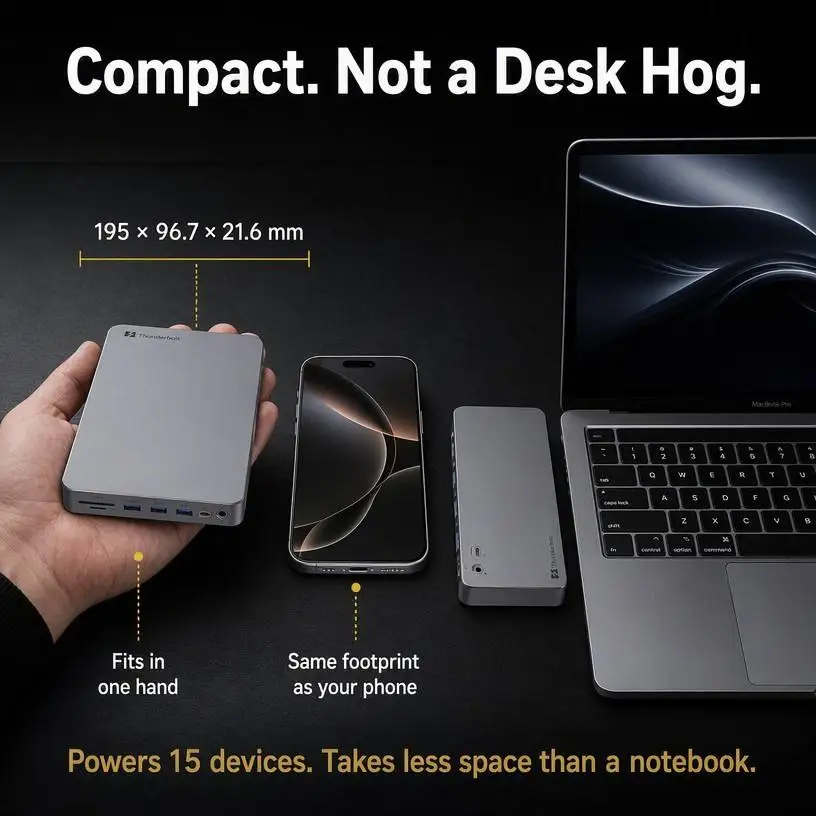 GC-B06a 15in1 Thunderbolt 5 Dock 8K120Hz HDTV DP 80Gbps 140W USB3.2 10Gbps NVMe SSD 8TB OEM Aluminum Wholesale Hot Sale