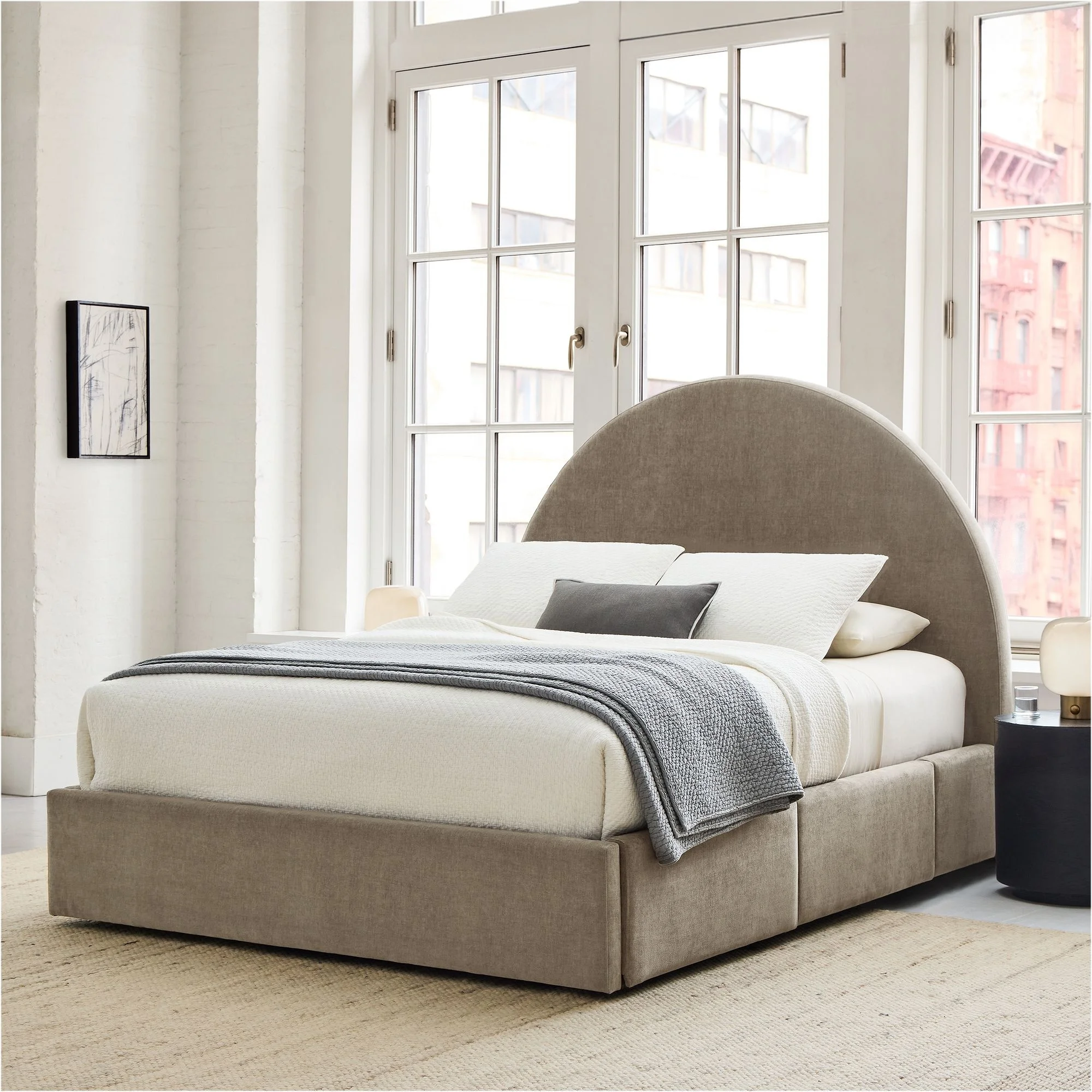 ^Wholesale Modern Brown Platform Velvet Fabric Soft Bed with Metal Frame Side Storage Drawers and Tufted Design