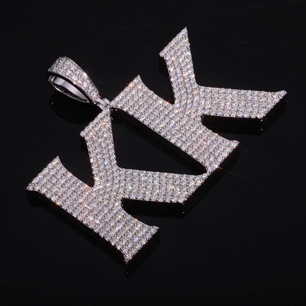 HHIOK مخصص 60 مللي متر عرض مويسانيتي قلادة بحرف قلادة 925 فضة الهيب هوب مجوهرات