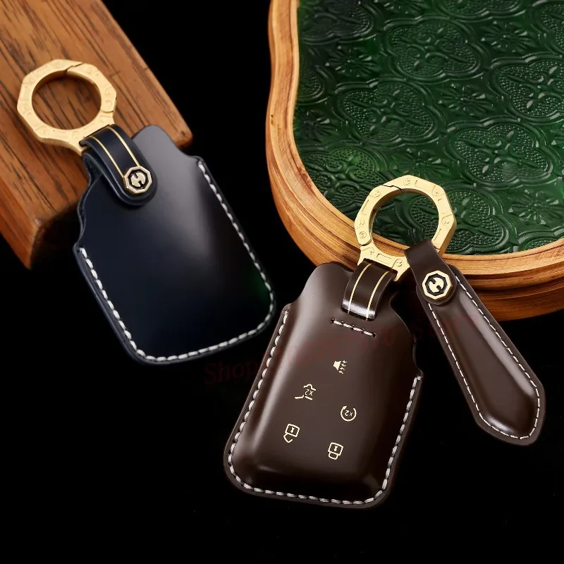 High-End Personality Genuine Leather Key Case Cover Protective Shell Bag Keychain For Buick Envision S Plus 2023 Car Accessories