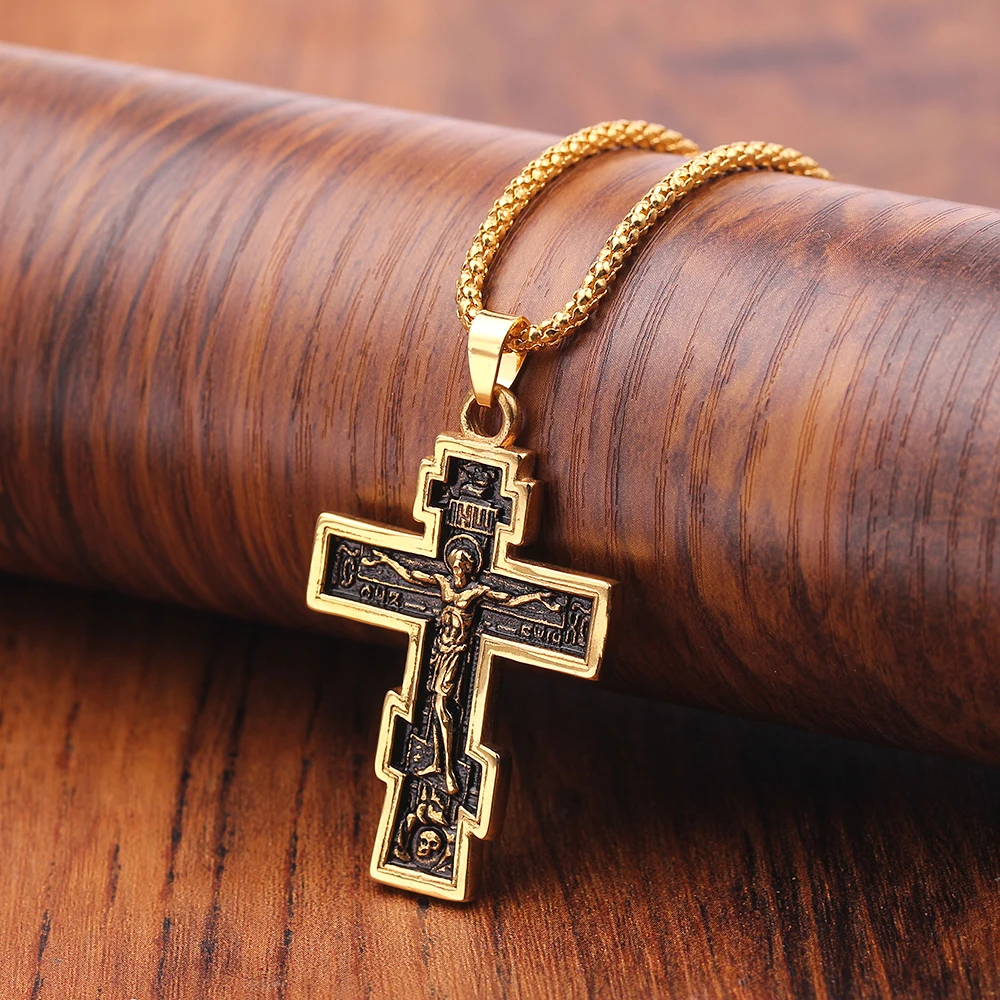 Cruz ortodoxa cristiana, colgante de cruz de Jesús, collar de oración, colgante grande de Jesús, accesorios de moda para hombres y mujeres