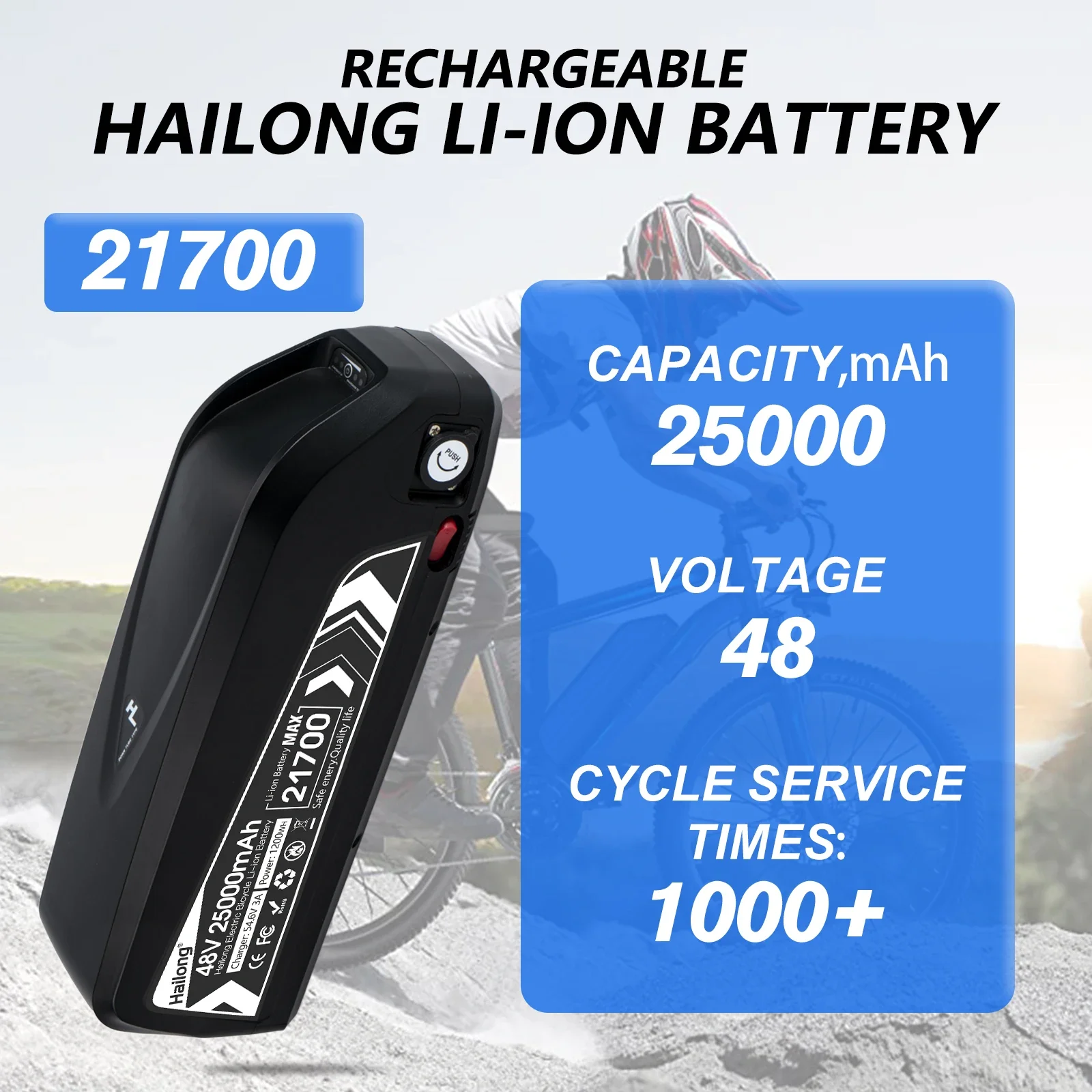 

48V 21700 Hailong E-Bike Battery 48V 25AH lithium Ion Battery for Electric Bicycle E-Bike 500W 750W 1000W 1500W Motor Battery
