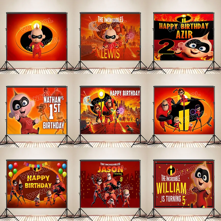 Los Increíbles telón de fondo Sr. Increíble Jack-Jack Parr Helen Parr violeta Parr Dash Parr Banner decoración de cumpleaños para niños