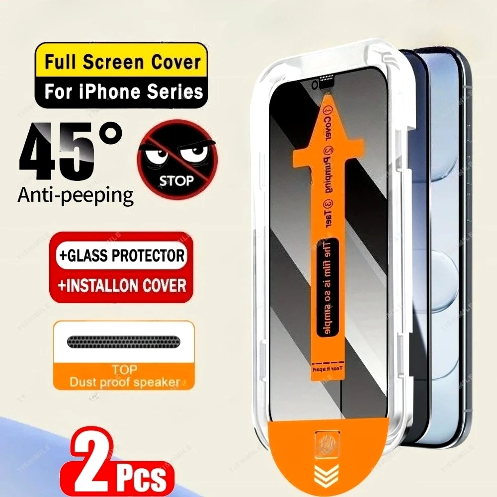 

2Pcs Anti Spy Full Screen Protector for iPhone 17 16 15 14 Pro Max Air 13 12 11 Pro Mini 16 15 Plus One Click Installation Glass