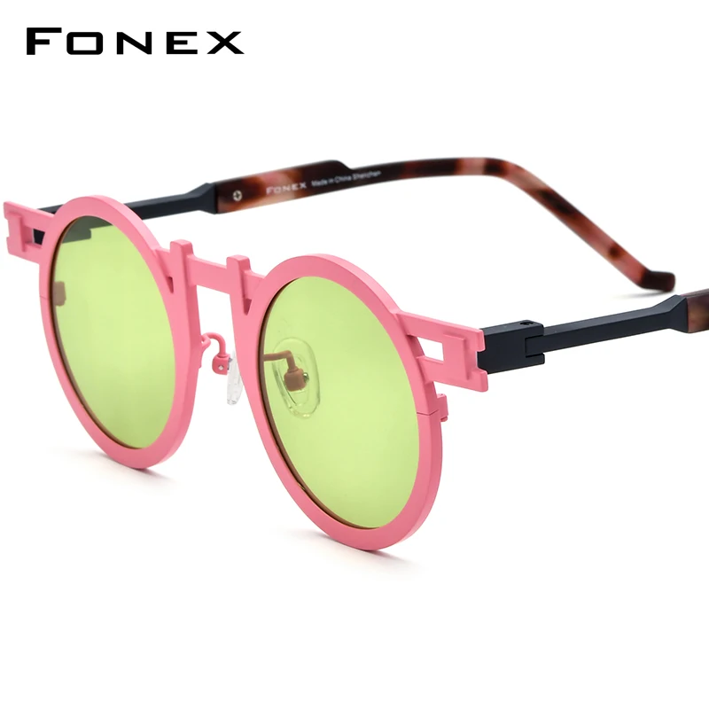 FONEX Pure Titanium Sunglasses Women 2024 New Retro Vintage UV400 Round Polarized Sun Glasses for Men Shades F85833T