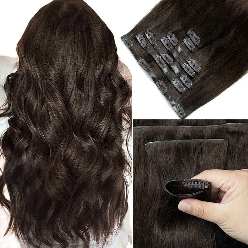 

Invisible Clip In Hair Extensions Thick PU Human Hair Seamless Injected PU Tape Weft Hair Extensions Clip On Hair 7Pcs/set