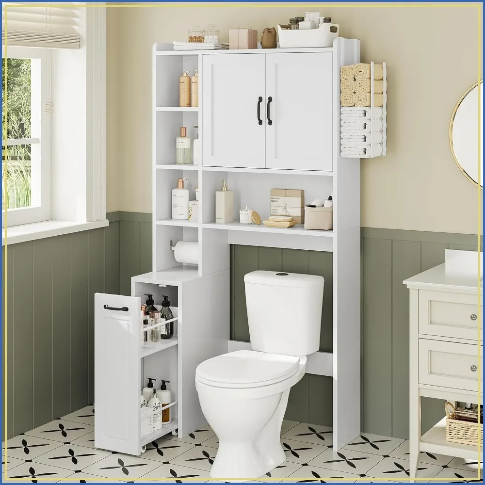 Over The Toilet Storage Cabinet with Pulley, Bathroom Storage Cabinet, White Type B