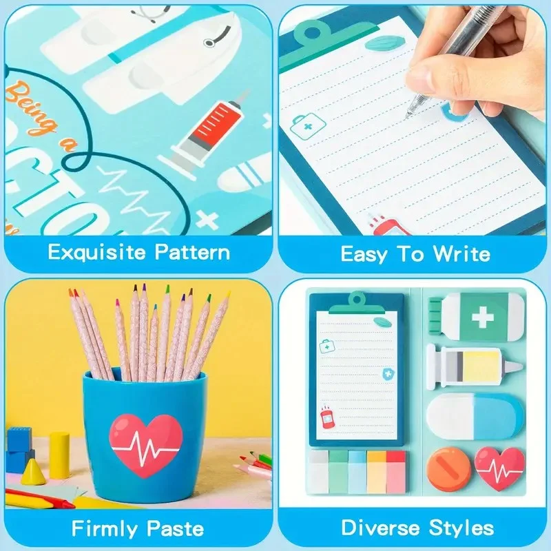 مجموعة واحدة لتصبح طبيبًا وظيفة على شكل قلب، مجموعة دفاتر ملاحظات لاصقة، 550 دفاتر ملاحظات ذاتية اللصق للأطباء