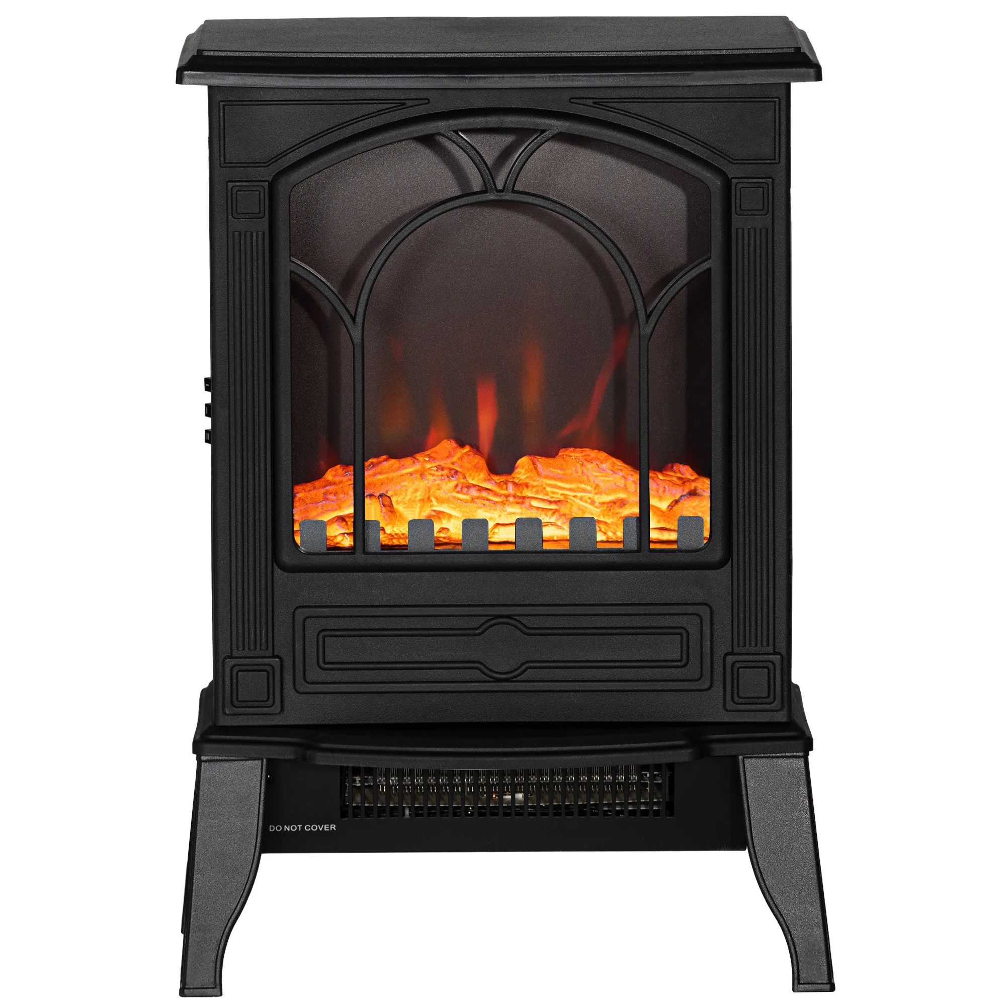 Electric Fireplace Heater, Freestanding Fireplace Stove with Realistic Flame Effect Overheat Protection 725W/1450W Black