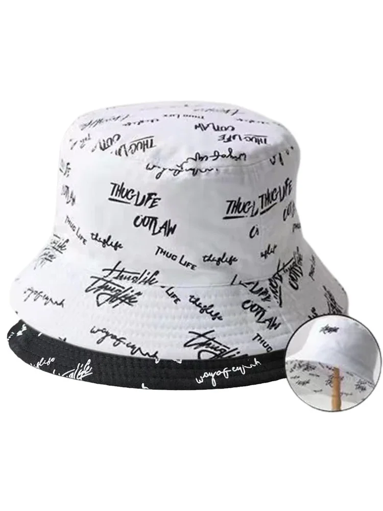 Graffiti Printed Fisherman Hat for Men and Women Personalized Fashion Outdoor Leisure Sunshade Versatile