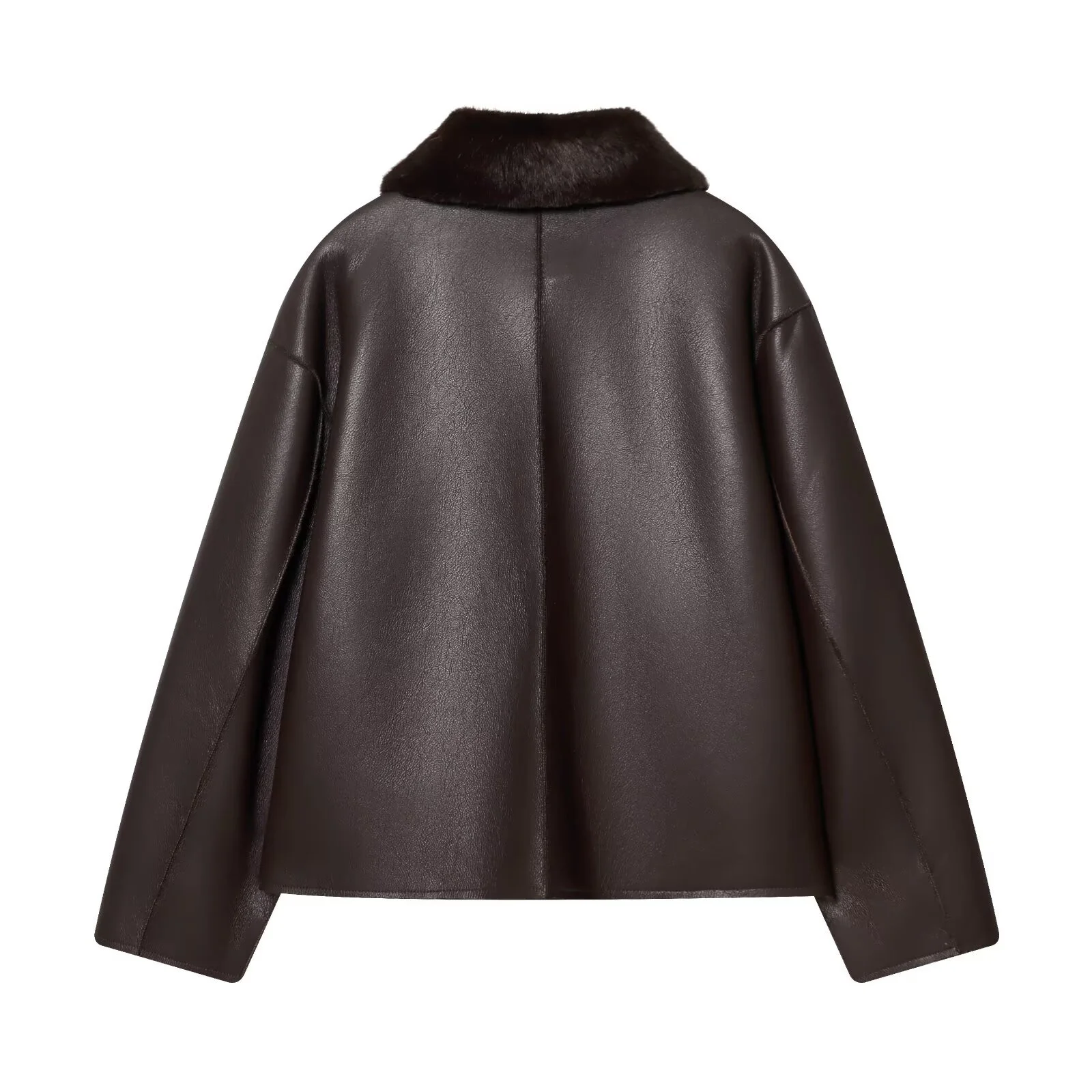 2025 Inverno delle nuove donne moda casual a maniche lunghe risvolto effetto pelliccia sintetica giacca in similpelle double-face