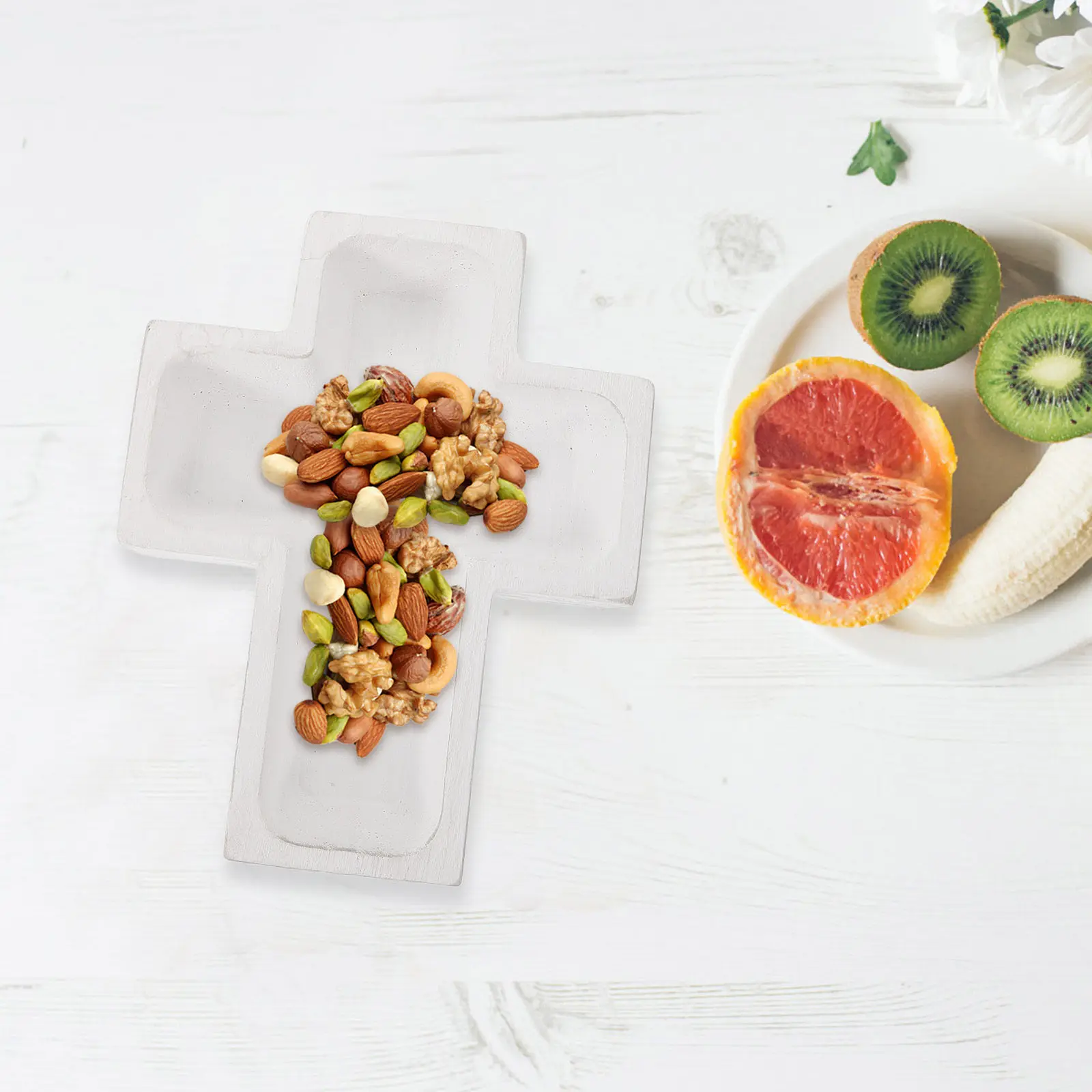 

Cross Shape Wooden Serving Tray Large Capacity Fruit Snack Cake Dessert Tray for Home Restaurant Holiday Party Storage Food