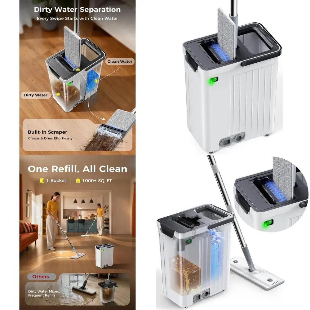 

Auto-Spray Mop & Bucket System | Separates Dirty Water | 3 Washable Pads | Ideal for Tile, Wall, and Window Cleaning