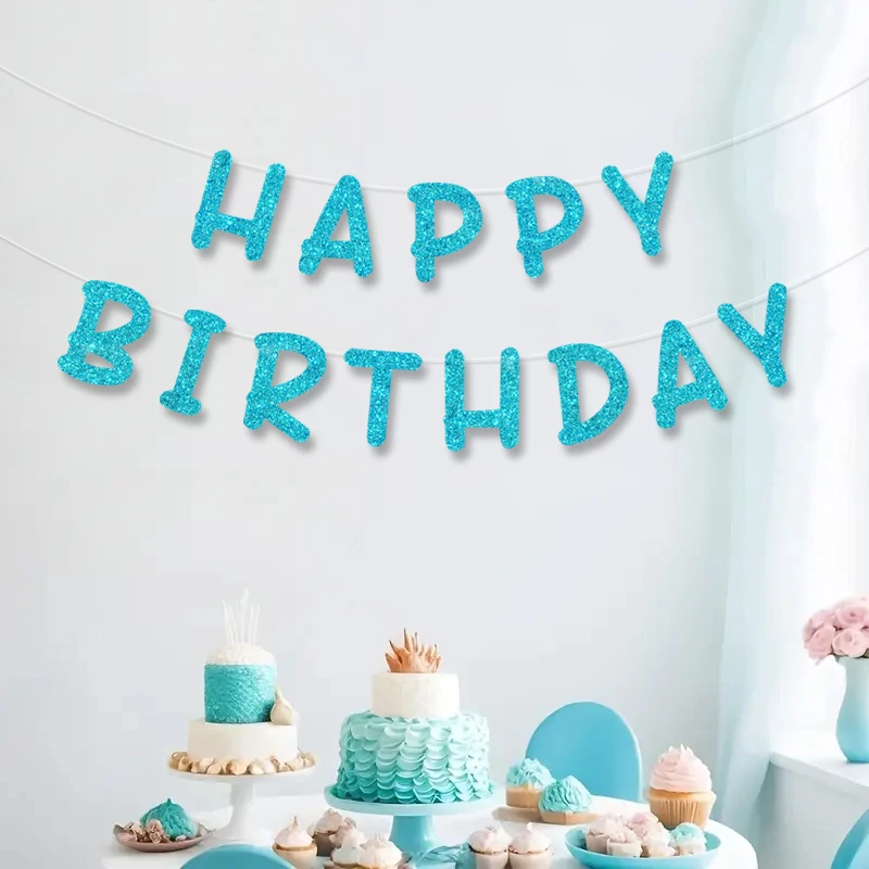 Glitzerndes Happy Birthday-Banner, Männer und Frauen, Babyparty, Geburtstagsfeier, Hintergrund, Wanddekorationszubehör – Detail 9
