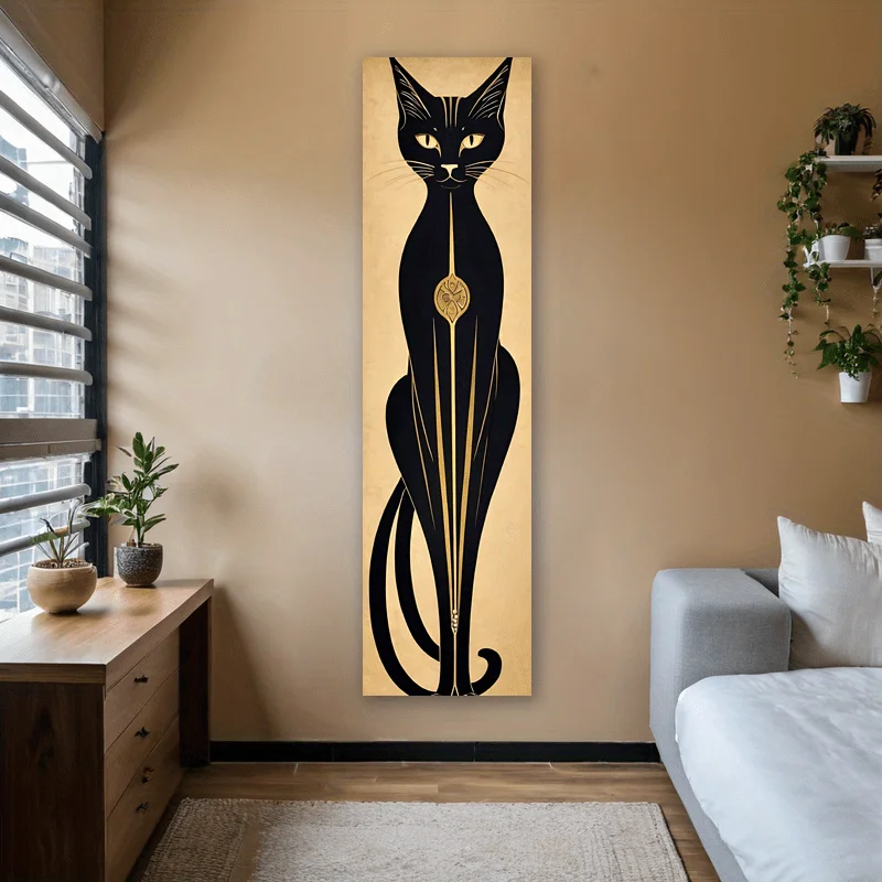 Tapestry Blanket Tapestry Clearance Black Cat Gold Art Deco Vertical Banner Tapestry Wall Tapestry Elegant Strip Wall Tapestry