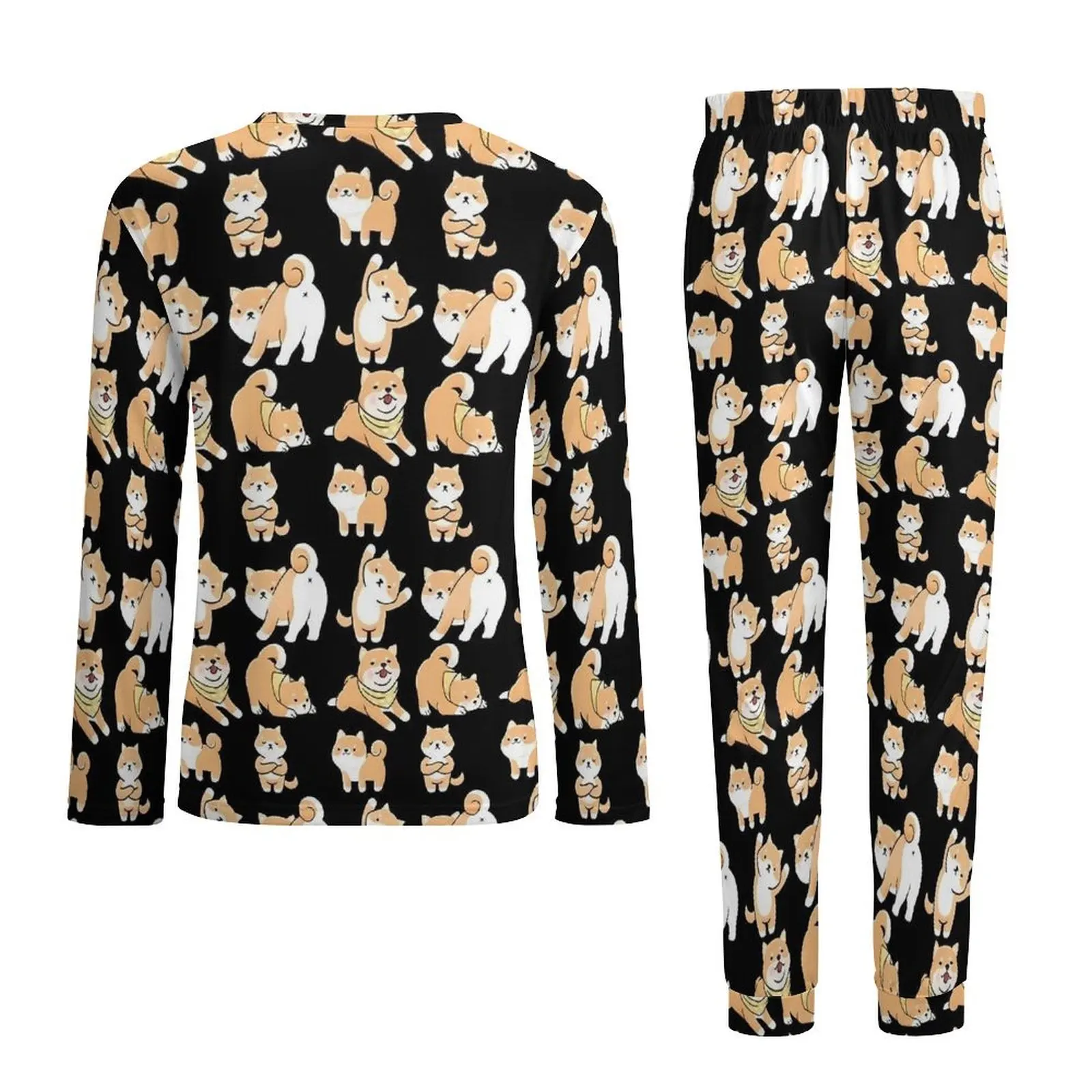 Cute Shiba Inu Pajamas Male Cartoon Animal Fashion Nightwear Spring Long Sleeve Two Piece Casual Custom Pajamas Set Big Size 5XL