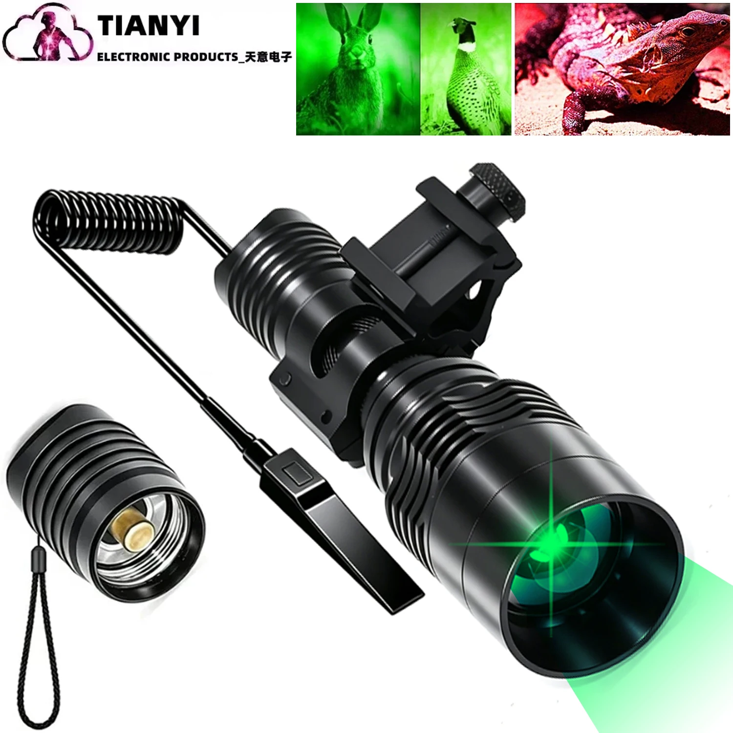 Adjustable Focus Ultra-Bright Tactical Flashlight with 18650 Rechargeable LED Light Red Green White for Outdoor Use
