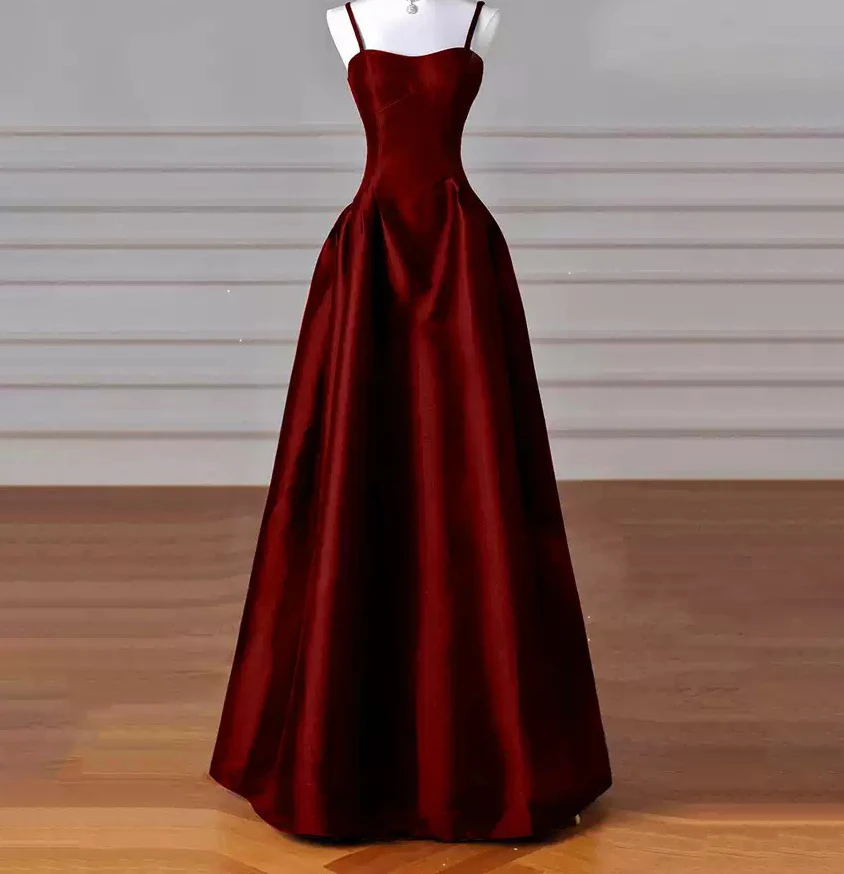 فستان سهرة باللون العنابي من الساتان للحفلات الراقصة برباط/سحاب خلفي كما تختار فستان الحفلات