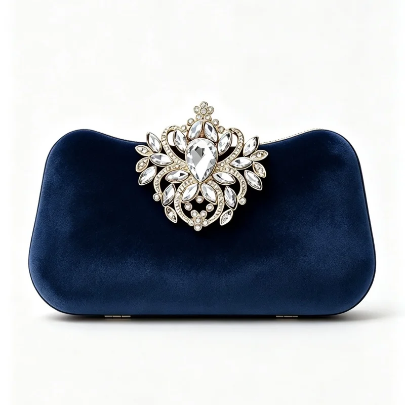 Luxury Navy Velvet Clutch for Women Large Crystal Rhinestone Embellished Evening Bag Wedding Bridal Formal Party Hand Purse