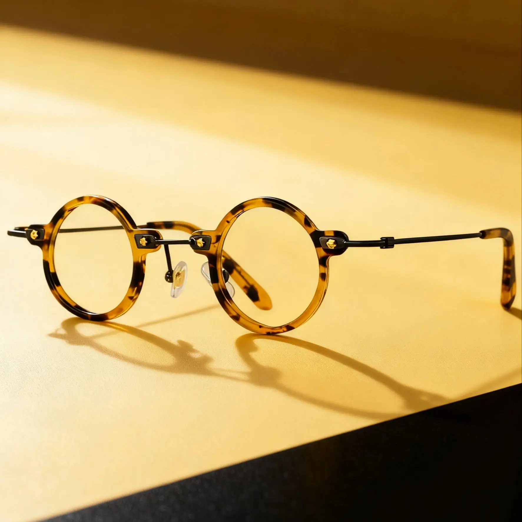 FYTOO Niche Retro Tortoiseshell Round Small Frame Glasses Durable Acetate,Stylish Color Retro Playful Look,Daily Versatile.