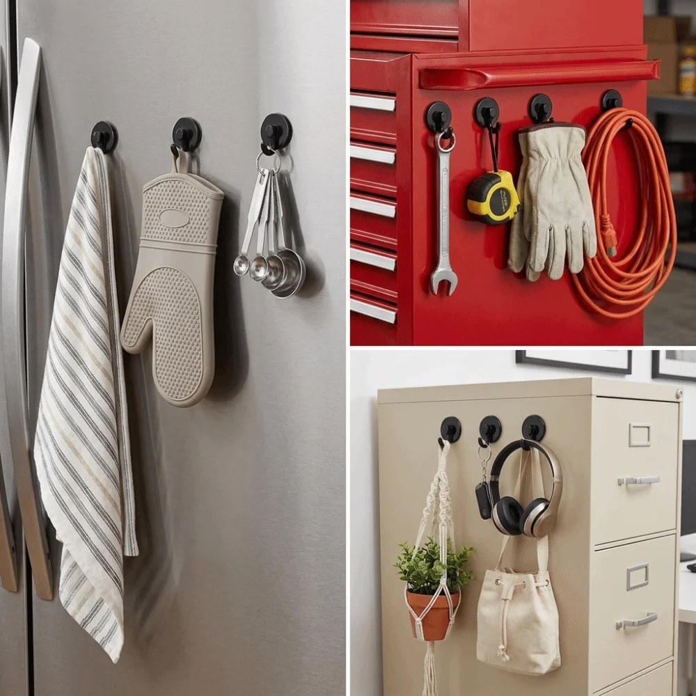 Multi-Color Magnetic Storage Hooks Solid Metal Body Smooth Coating Surface Magnetic Hooks Rust Resistant Curved Hook Design