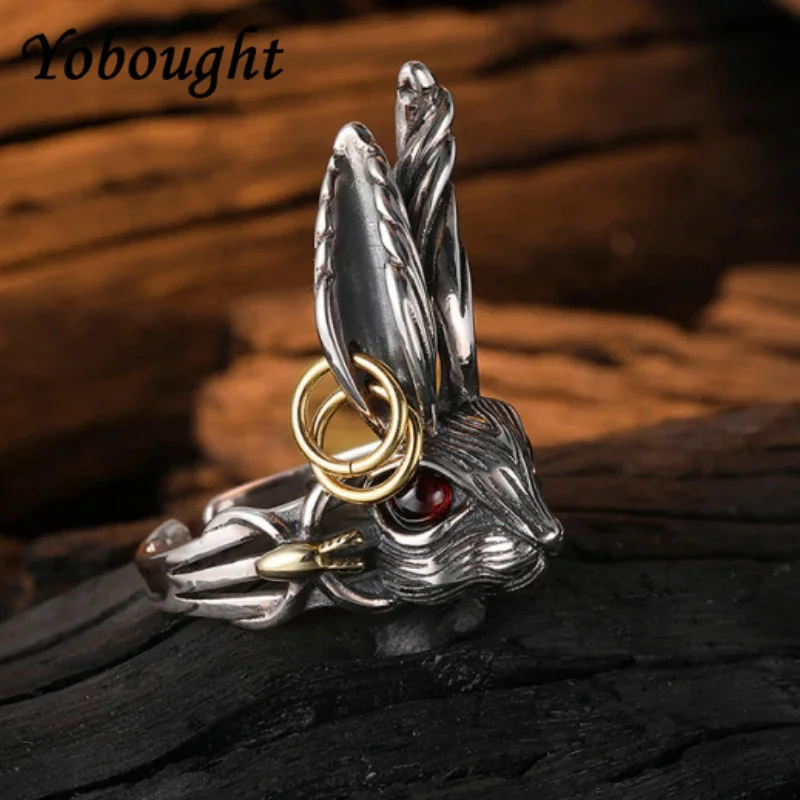 

S925 Rabbit Gold And Silver Contrast Crowd Design Advanced Retro Thai Silver Ring