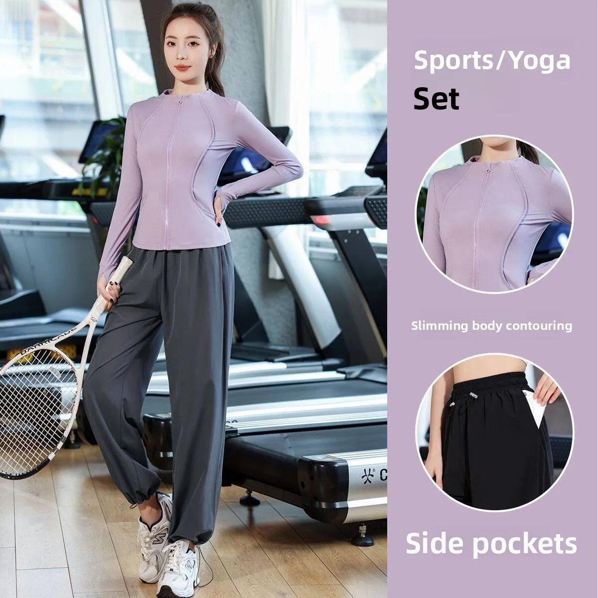 

Women's Loose Long Sleeve Yoga Sports Suit Outdoor Running Fitness Training Professional Casual Sportswear Two-Piece Set