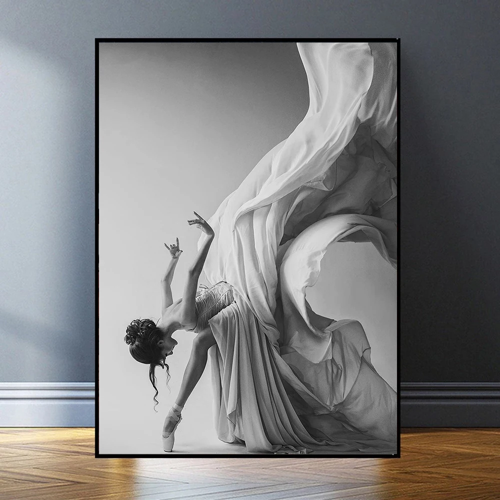 Modern Art Canvas Painting Ballet Dancing Girl Black White Art Figure Posters and Prints Wall Picture for Living Room Home Decor