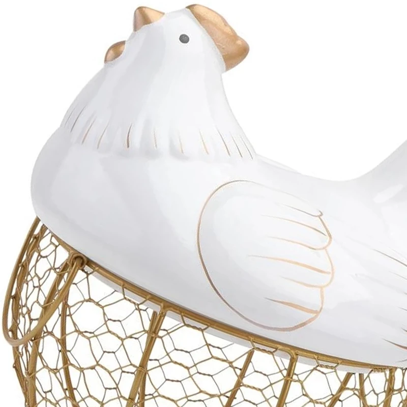 Ceramic Iron Chicken Egg Basket Holder Snack Fruit Sundries Storage Box Hen Ornaments Container Organizer Rack