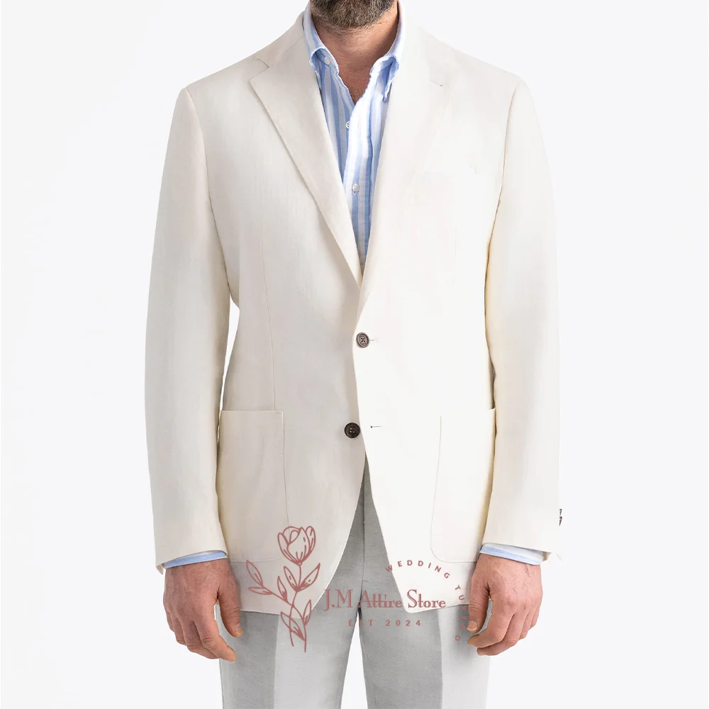 Classy Ivory Men 2 ชิ้น Notch lapel JACKET กางเกงสีเทาคลาสสิกสวมใส่อย่างเป็นทางการสําหรับงานแต่งงานเดทค็อกเทลปาร์ตี้ที่กําหนดเอง tuxedo