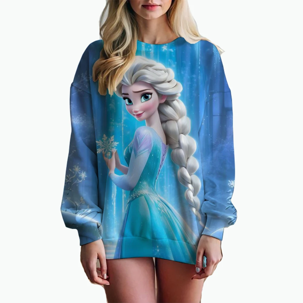 Women\'s Disney Princess print Sweatshirt, High Street Women\'s Hoodie, Y2K Pattern Clothing, Casual Round Neck Sweater