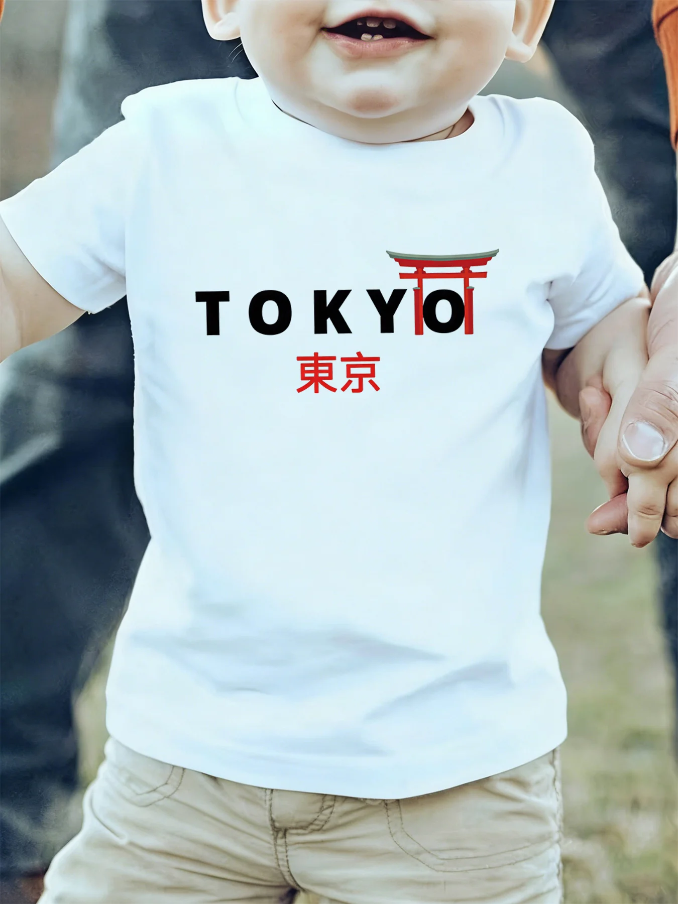 Tokyo Text Japanese Torii Gate Oriental Culture Graphic Kids T Shirt Boys Girls Family Matching Summer Crew Neck Casual Tee