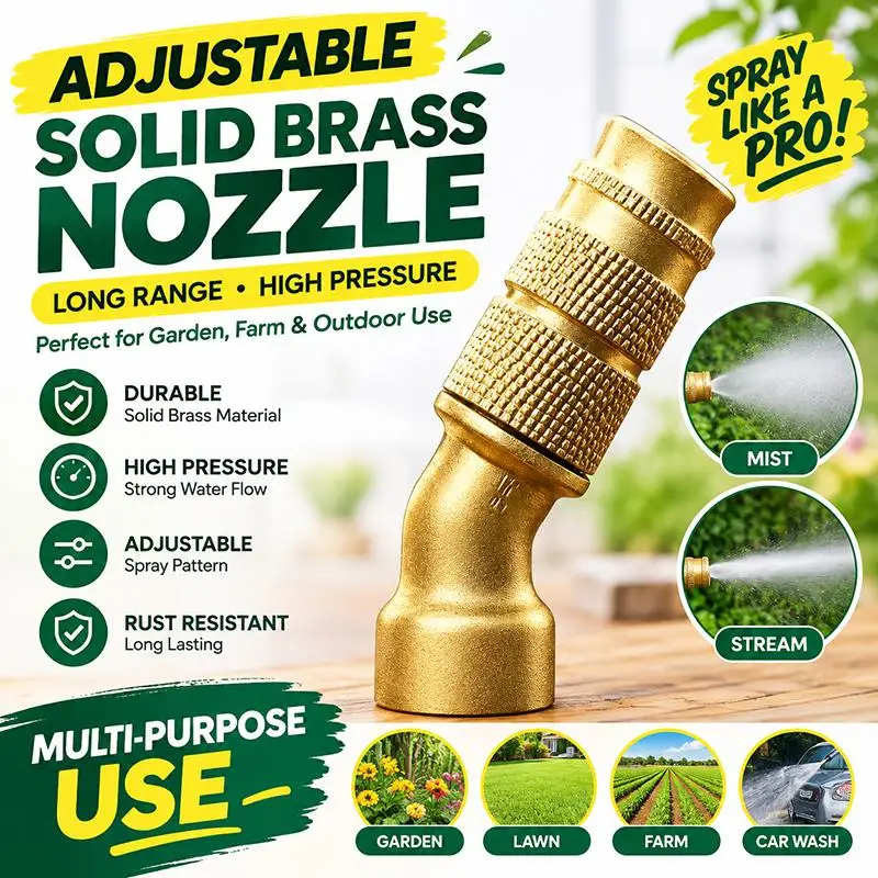 Heavy Duty Brass Elbow Spray Nozzle Adjustable Flow Anti Slip Handle For Garden Watering Lawn Irrigation