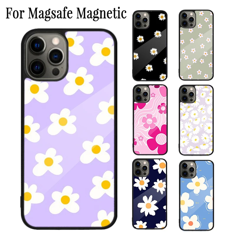 Capa de telefone magnética para iphone, capa de carregamento sem fio magsafe, cor fofa, pouco floral, iphone 15, 14 plus, 13, 12 mini, 11 pro max