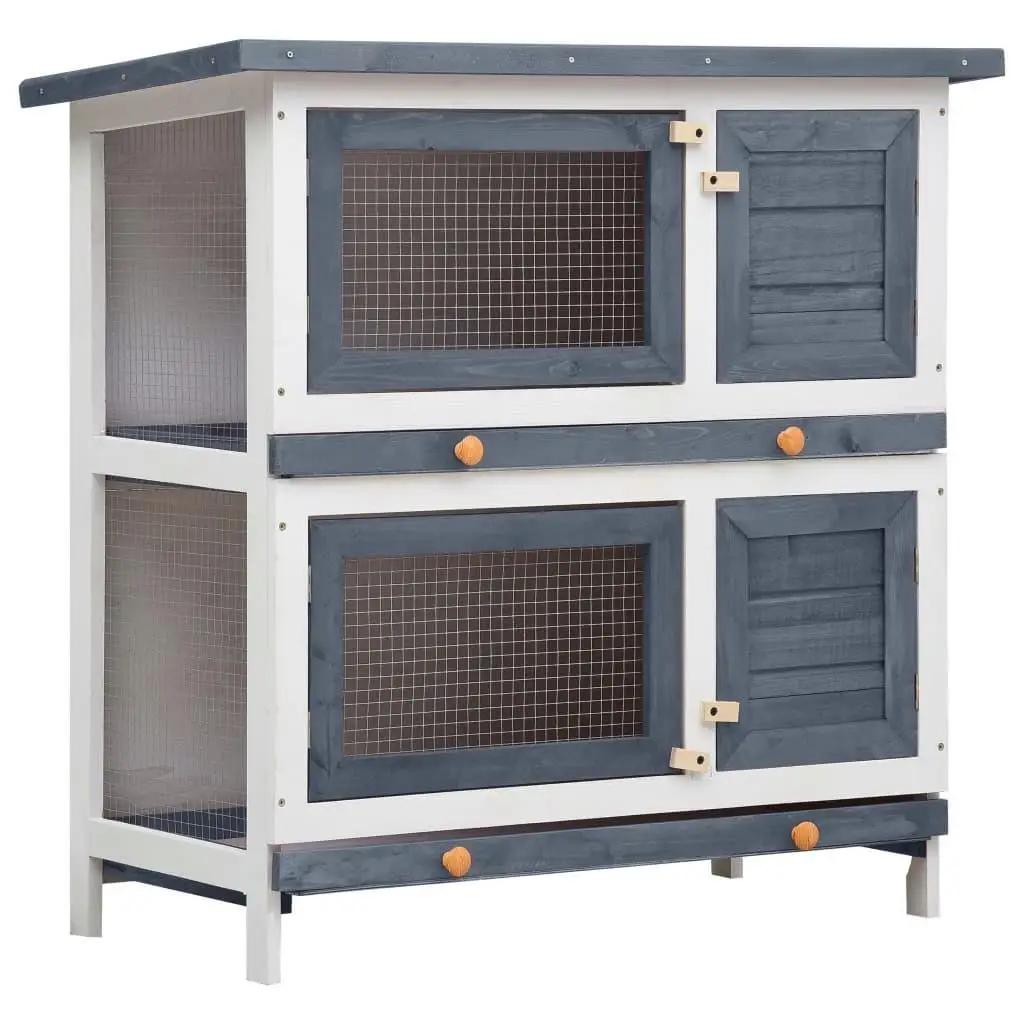 4-Door Grey Wooden Outdoor Rabbit Hutch - Durable & Spacious Pet Housing