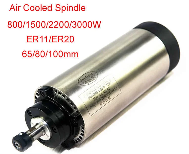 For Air Cooled Spindle 800w/1500w/2200w/3000w Air-Cooled Spindle Motor with 65mm/80mm/100mm Clamp ER11/ER20 Collet