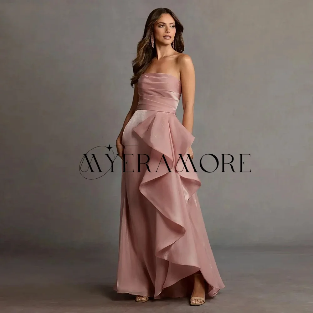 

Simple Strapless Evening Dresses Women A-Line Ruffle Ankle-Lenght Prom Dresses Customized robes de soirée