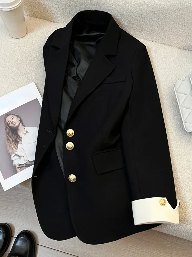 Autumn Female Korean Commuting Splicing Suit Tops Coat New Fashion Women Design Sense Niche Loose Milk White Blazer Jacket
