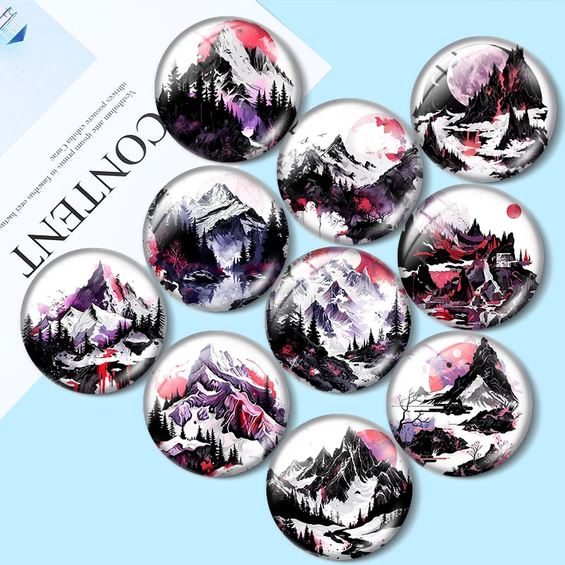

Snow Mountain Scenery 12/18/20/25mm glass cabochon bracelet pendant rings for jewelry demo earrings back Making findings