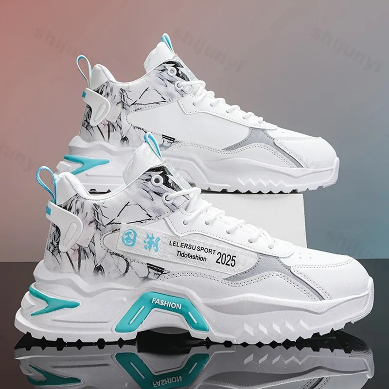 

Мужская повседневная спортивная обувь, осень 2024, удобная нескользящая обувь с высоким берцем, уличная вулканизированная обувь на шнуровке, Zapatillas Informales