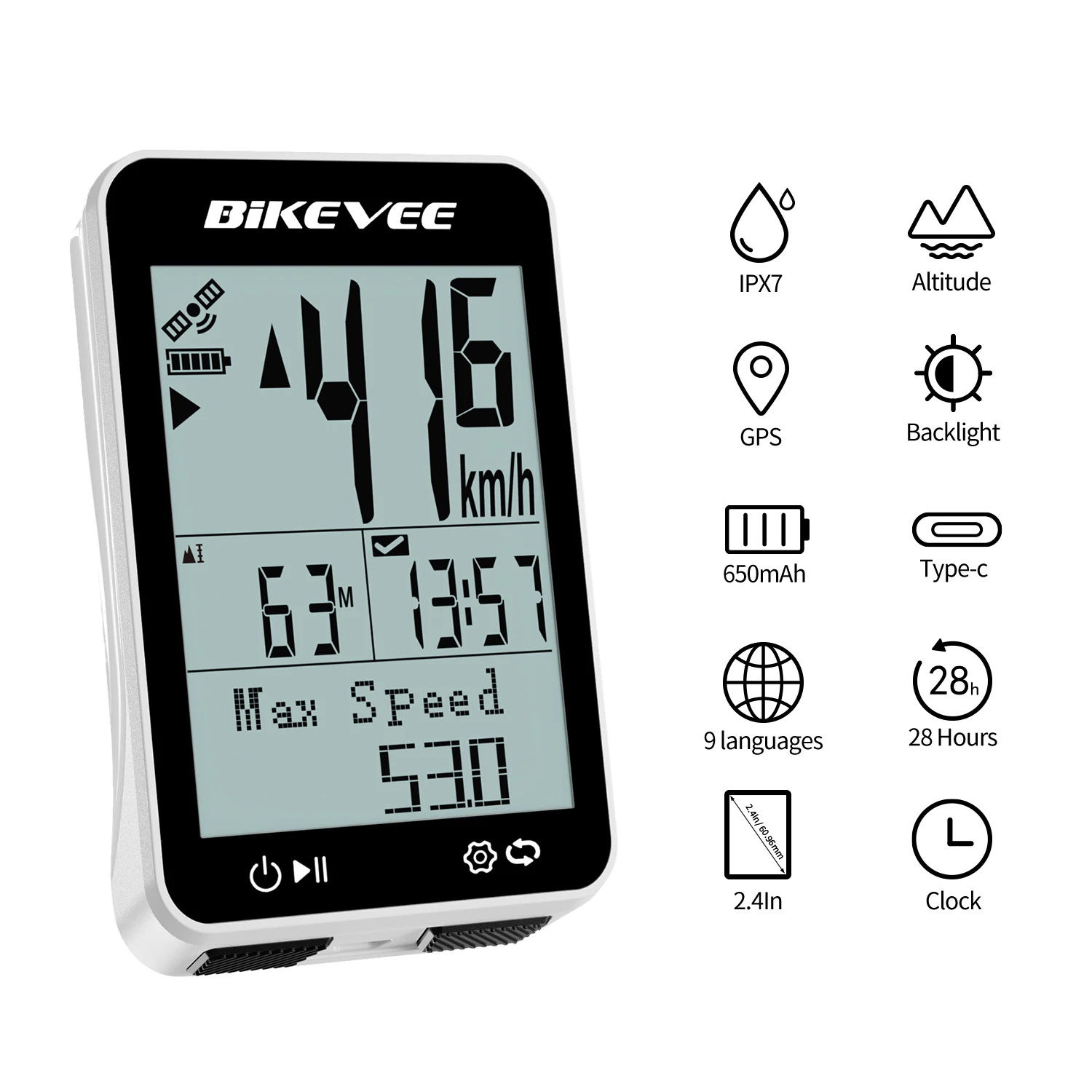 USB-C Rechargeable GPS Wireless Bike Cycling Computer Bicycle Speedometer Odometer with Backlighted Stand Bicycle Accessories