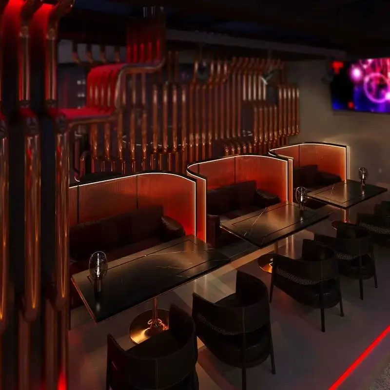 Custom Curved Reeded PMMA Acrylic Illuminated Room Divider Freestanding Booth Screen For Wine Bar Restaurant Livehouse